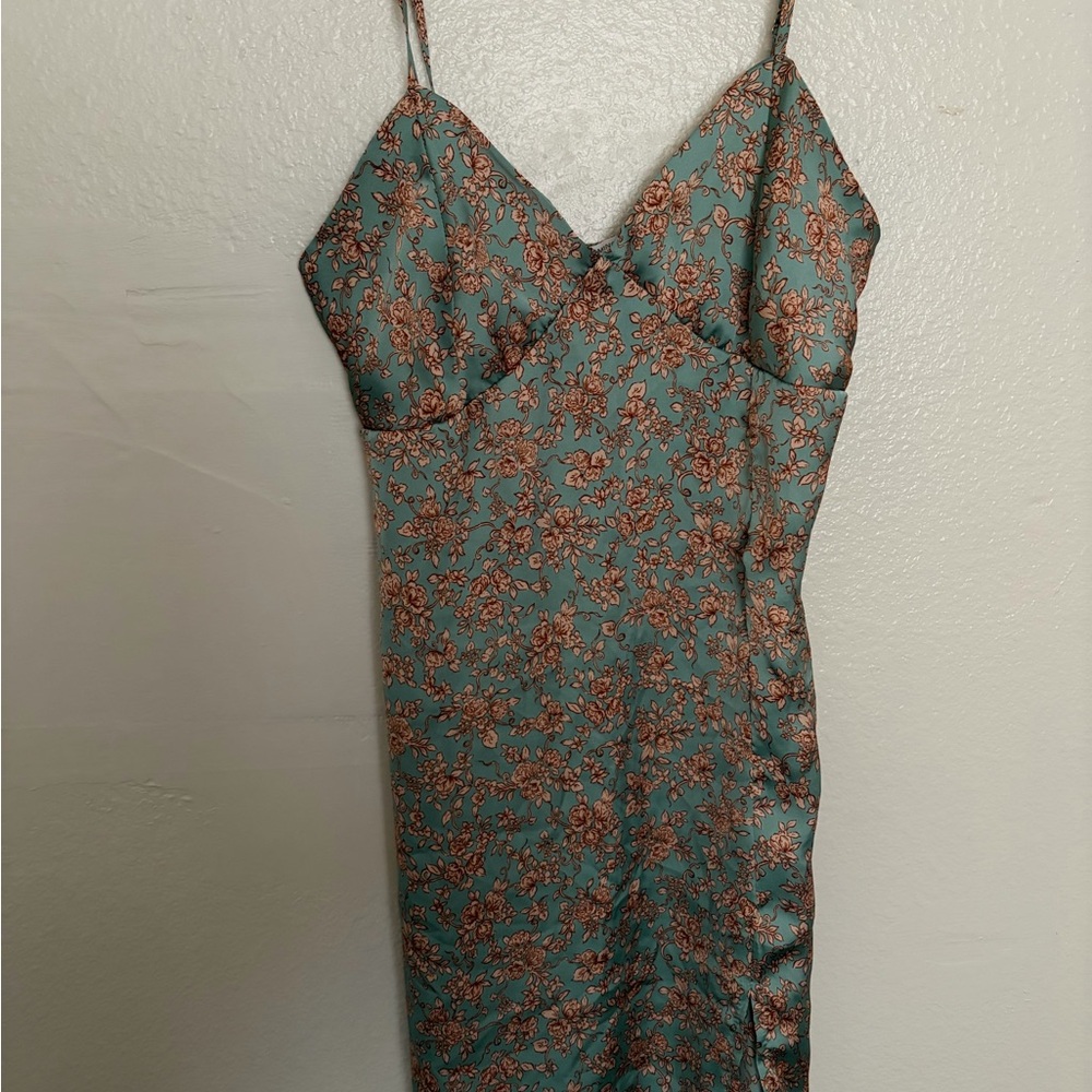 Timing Teal and Brown Floral Midi Dress